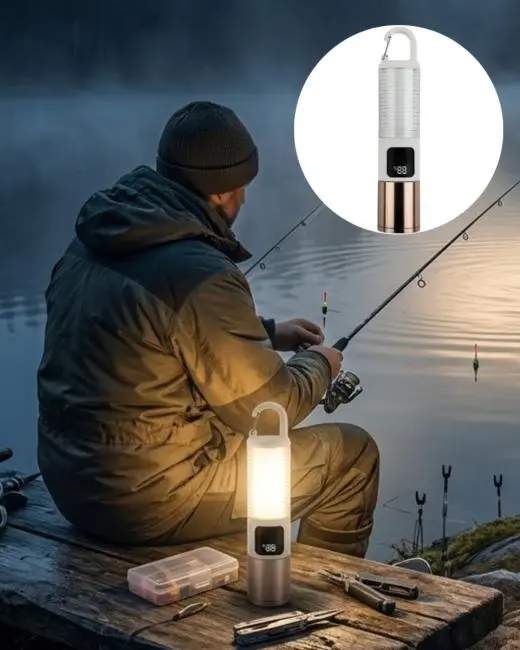 Çok Amaçlı Kamp Feneri USB Şarjlı Çift Işık Kaynaklı Güç Ekranlı LED Aydınlatma