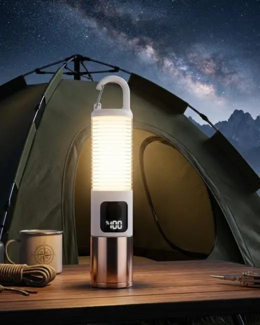 USB Şarjlı Kamp Feneri Çift Işık Kaynağı 500 Lümen Güç Ekranlı Taşınabilir LED Aydınlatma