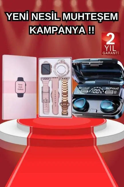 Aksesuar Hediyeli Akıllı Saat ve Dijital Göstergeli Powerbankli Bluetooth Kulaklık