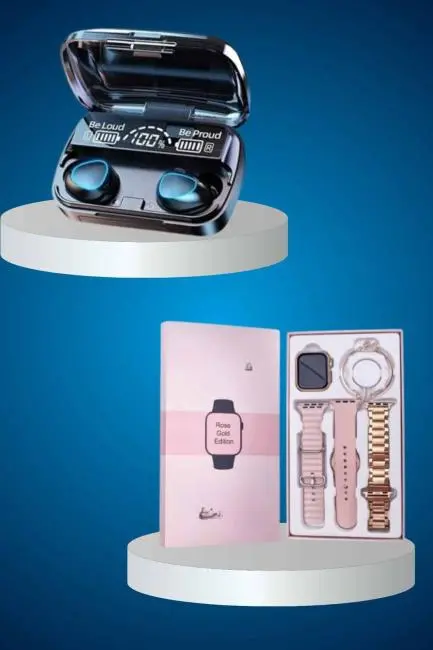 Aksesuar Hediyeli Akıllı Saat ve Dijital Göstergeli Powerbankli Bluetooth Kulaklık