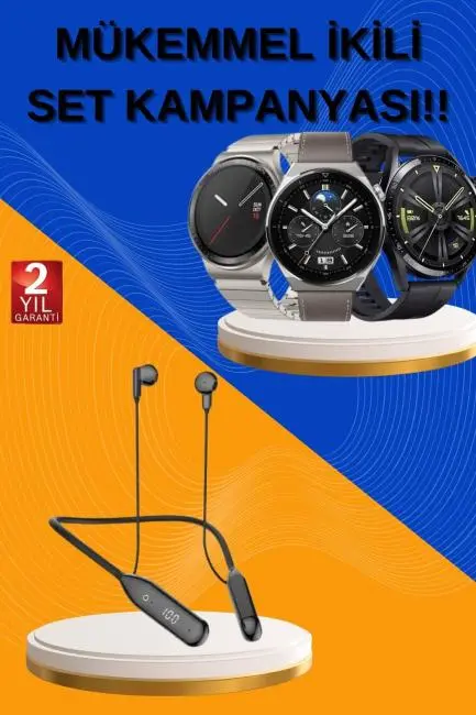 Alarm ve Titreşim Özellikli Akıllı Saat ve Mikrofonlu Kablolu Bluetooth Kulaklık 60 Saat