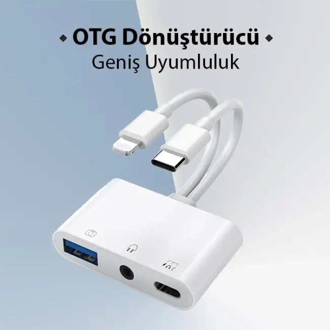 ALLY NK-109PRO Type-c/Lightning to USB-A 3.5mm Kulaklık ve Type-c Kamera Okuyucu Çevirici Adaptör-(5775)