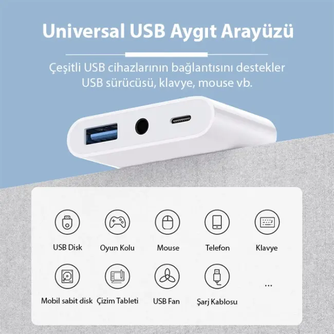 ALLY NK-109PRO Type-c/Lightning to USB-A 3.5mm Kulaklık ve Type-c Kamera Okuyucu Çevirici Adaptör-(5775)