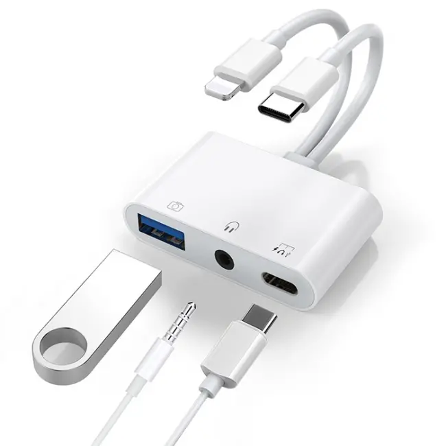ALLY NK-109PRO Type-c/Lightning to USB-A 3.5mm Kulaklık ve Type-c Kamera Okuyucu Çevirici Adaptör-(5775)