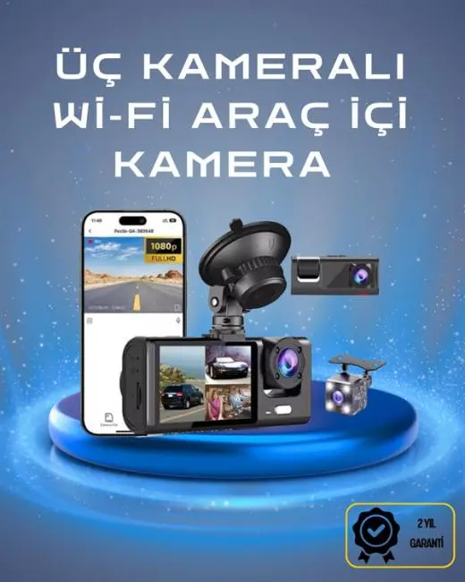 Üç Kameralı 1080p Full HD Araç İçi Kamera – G-Sensörlü ve Gece Görüşlü
