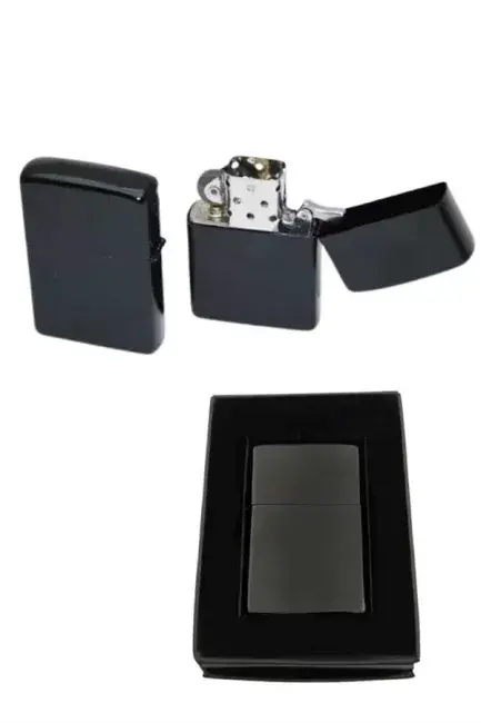 Çakmak Parlak Siyah Benzinli Çakmak Cep Boy Doldurulabilir