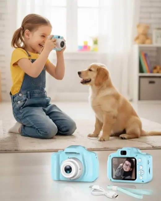 Mavi Kompakt HD Dijital Kamera Video ve Fotoğraf Kayıt Özellikli Taşınabilir Model