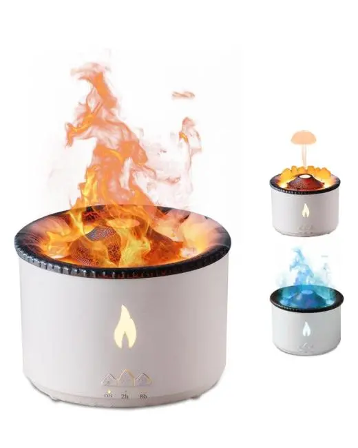 Alev ve Volkan Efektli Ultrasonik Aroma Difüzörü LED Gece Lambalı Hava Nemlendirici