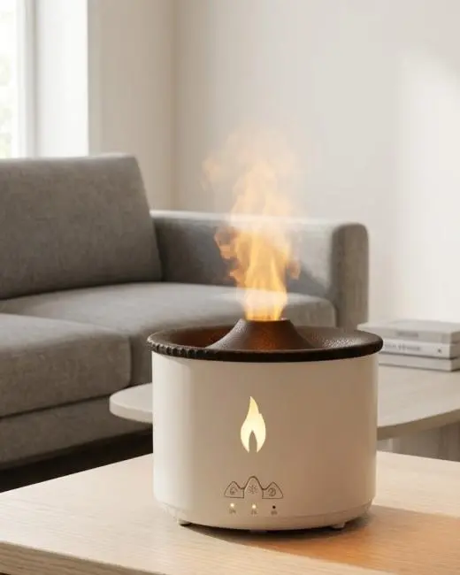 Ultrasonik Aromaterapi Difüzörü Alev Efektli Ortam Nemlendirici Zamanlayıcılı Sessiz Çalışma