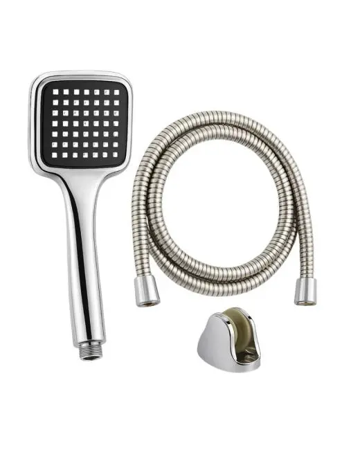 Siyah Duş Seti El Duşu Başlığı Spiral Hortum ve Duvar Askısı Banyo Duş Seti