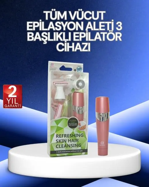 3 Başlıklı Yüz ve Vücut Tüy Temizleme Cihazı Pembe