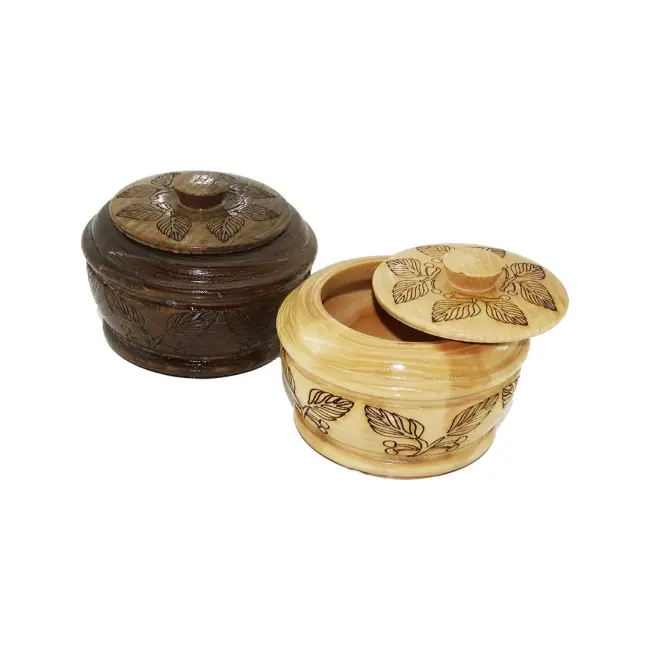 Şekerlik Ayaksız Desenli Cnc İşlemeli Ahşap Şekerlik Kapaklı