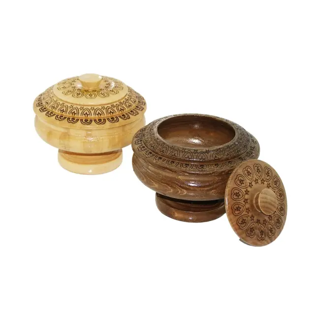 Şekerlik Ayaklı Desenli Cnc İşlemeli Ahşap Şekerlik Kapaklı