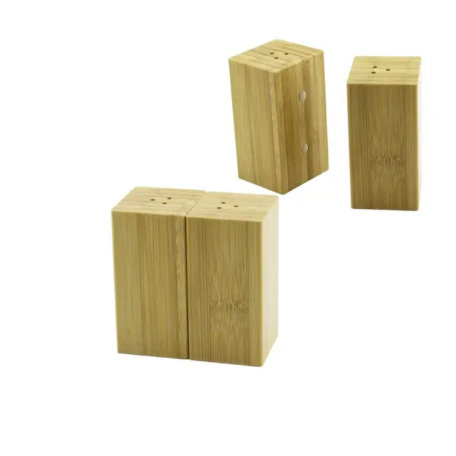 Baharatlık Tuzluk 4.5x5cm Y:9cm 2parça Mıknatıslı İkiz Ahşap Bambu  Baharatlık Tuzluk
