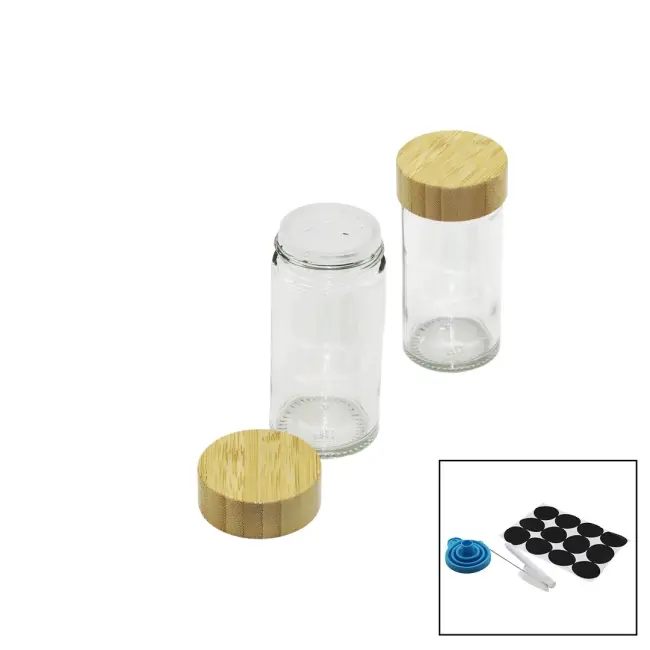 Baharatlık 12parça Takım Yuvarlak Cam Baharatlık Tuzluk Bambu Kapaklı
