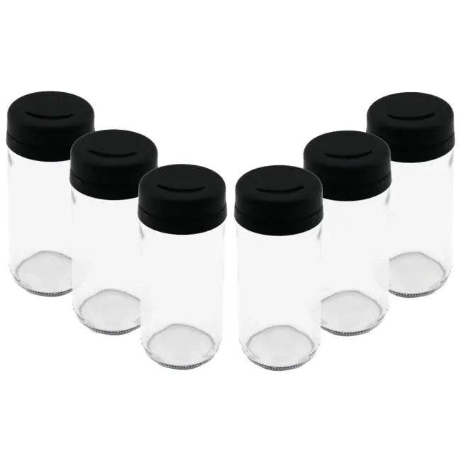 6 Parça Cam Baharatlık Tuzluk Plastik Kapak 225 Ml