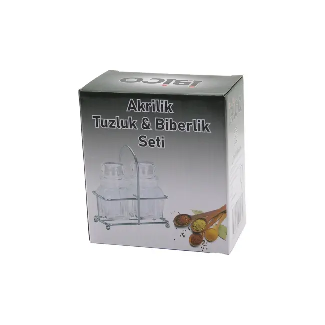 Tuzluk 2pcs Şeffaf Kapak Akrilik Tuzluk Biberlik Baharatlık Metal Standlı Kare Bombeli