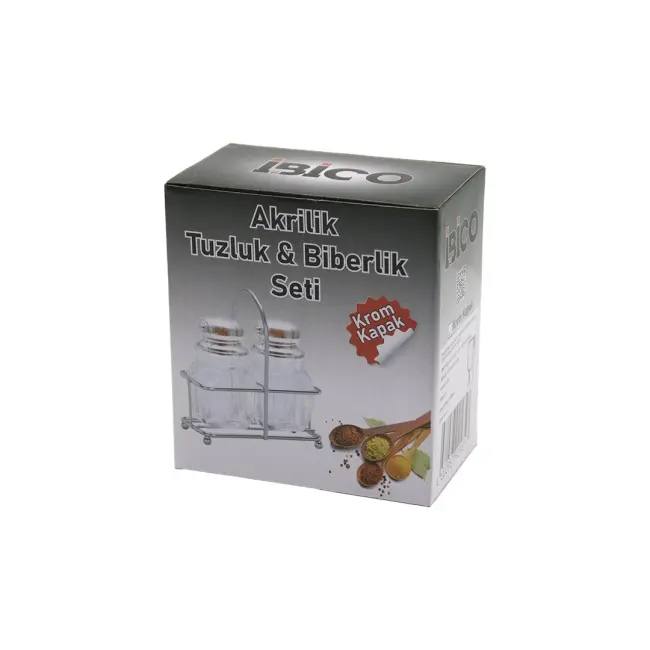 Tuzluk 2pcs Krom Kapak Akrilik Tuzluk Biberlik Baharatlık Metal Standlı Kare Bombeli