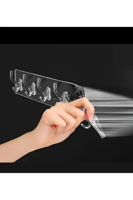 5'li Kendinden Yapışkanlı Güçlü Şeffaf Askılık - Kapı Arkası Mutfak Duvar Banyo Askı