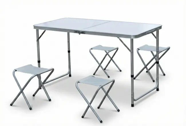 Katlanabilir Alüminyum Kamp Masa 4'lü Tabure Seti