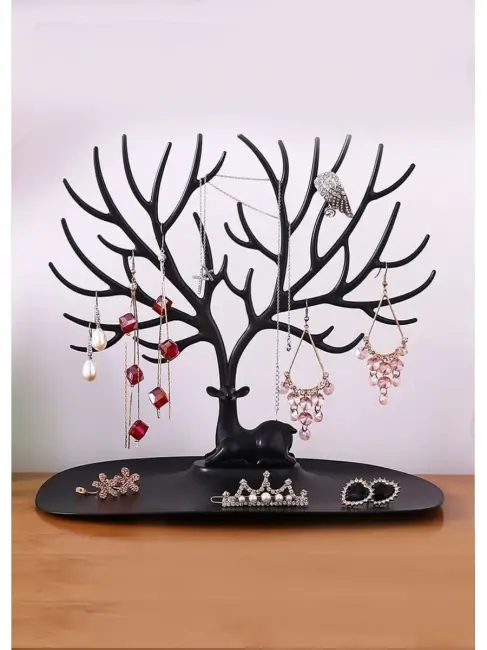 Siyah Geyik Mücevher Organizeri - Geyik Şeklinde Yüzük Küpe Kolye Düzenleyici