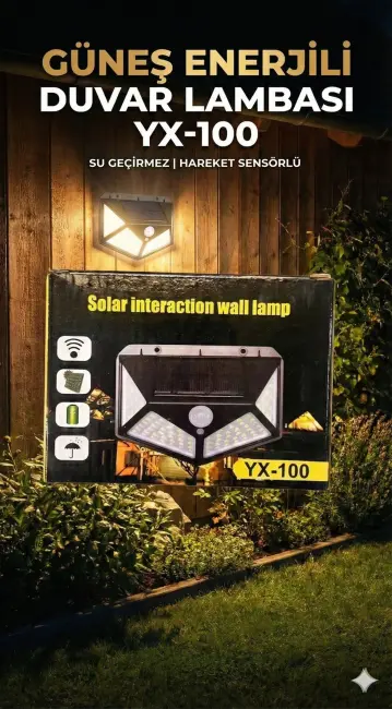 100 Led Dış Mekan Solar Aydınlatma Fotoselli Solar Lamba Hareket Sensörlü