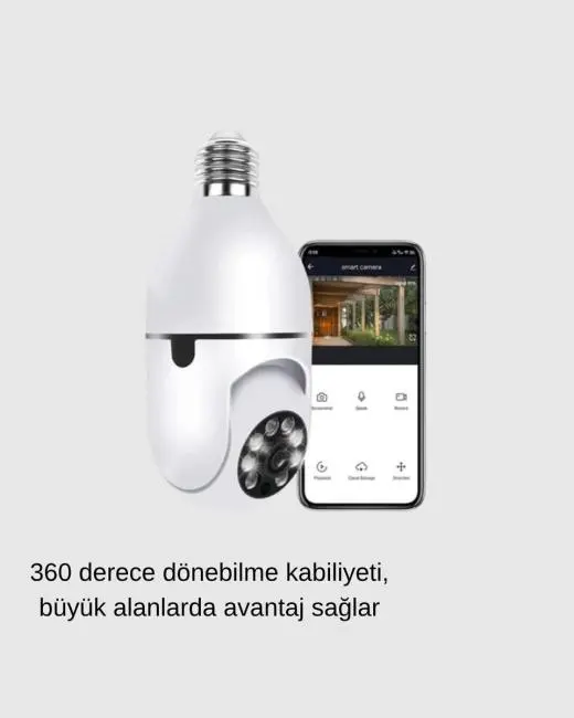 360° Akıllı Güvenlik Kamerası – Duya Takılabilir Wi-Fi Bağlantılı Hareket Sensörlü