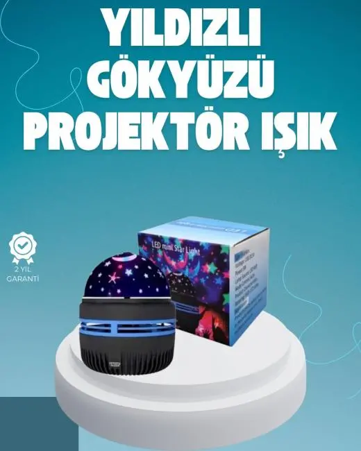 Döner Galaxy Projektör Gece Lambası – Ay ve Yıldız Işıklı Atmosfer Lamba USB Bağlantılı
