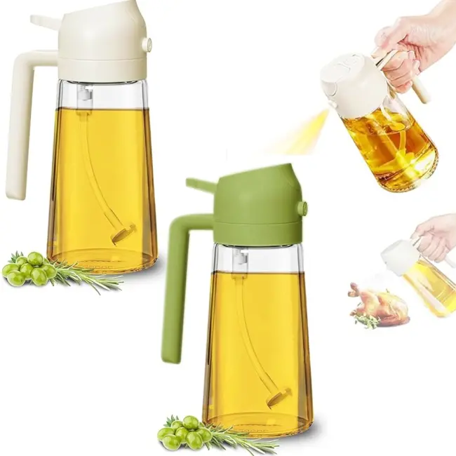 Cam Yağdanlık 2ın1 Spreyli Akıtmalı Kilitli Kapaklı Sürahi Modeli 450ml