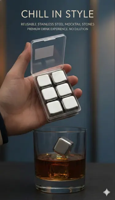 6'lı Çelik Metal Kaplama Viski Taşı Soğutma Buz Küpü