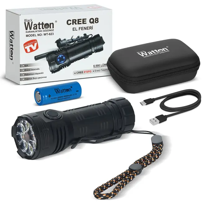 Cree Q8- XQg 8+1 Led Şarjlı El Feneri Wt-623