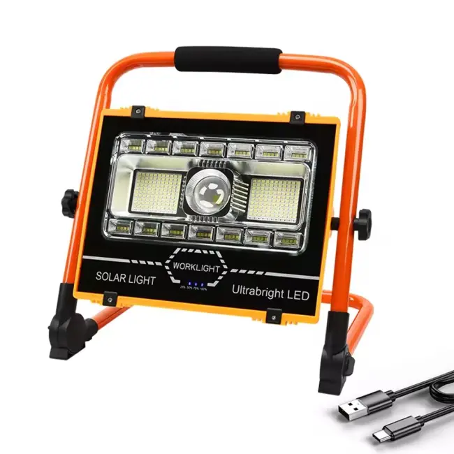 P70 Led Solar Panel Şarjlı Taşınabilir Projektör 176 Smd + Yan Led Wt-734