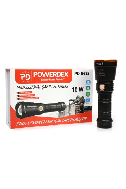Powerdex Pd-6682 1000 Lümen 15 Watt Profesyonel Şarjlı El Feneri