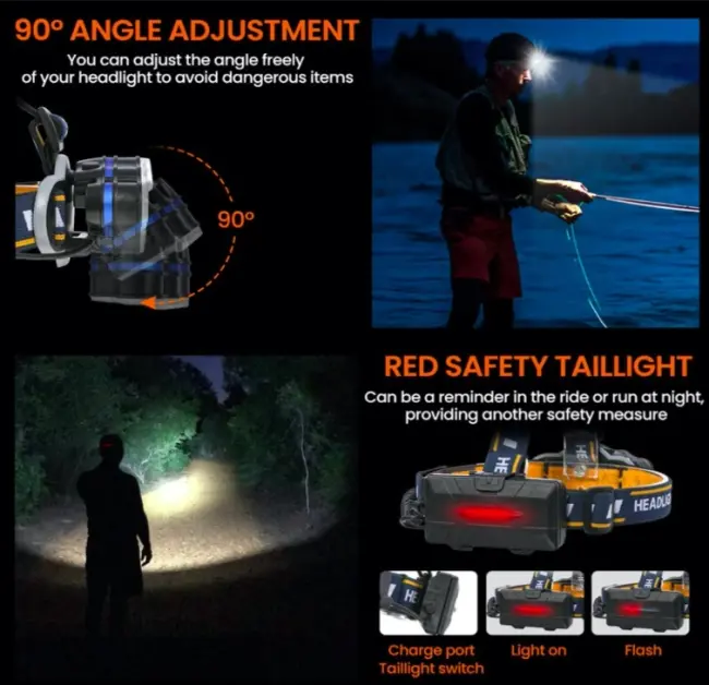 Ps-888 Güçlü Usb Şarj Edilebilir Profesyonel 8 Modlu 6000 Lümen 8 Led Su Geçirmez Kafa Lambası