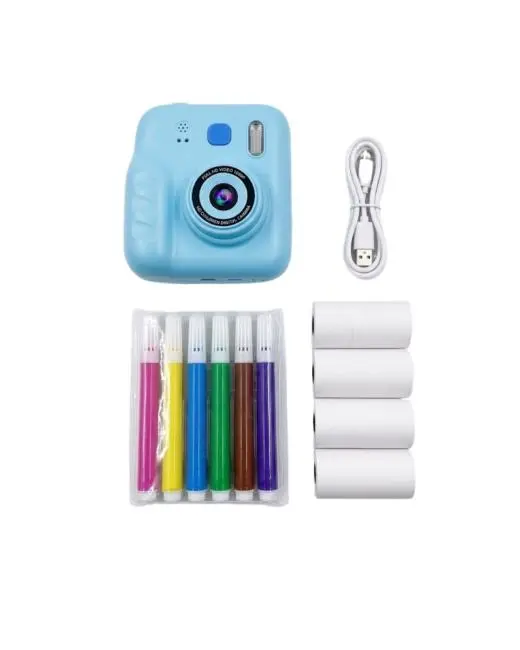 HD Ekranlı Çocuk Kamera Anında Fotoğraf Baskı ve Boyama Kalemli