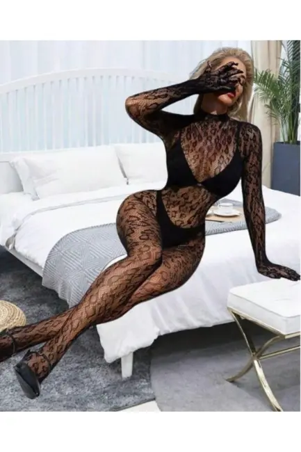 Kadın Özel Bölgesi Açık Siyah Leopar Fantazi Vücut Çorabı