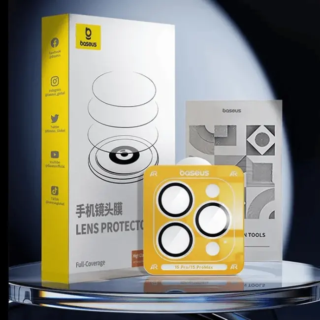 Baseus iPhone 15 Pro/15 Pro Max için Corning Serisi HD Cam Kamera Koruyucu-(5775)