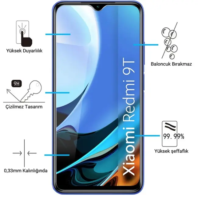 ALLY Xiaomi Redmi 9T Tempered Kırılmaz Cam Ekran Koruyucu-(5775)