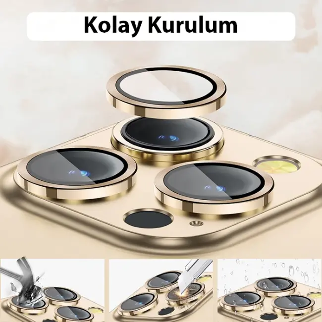 ALLY iPhone 14 Pro-14 Pro Max 3D Metal Çerçeveli Kamera Lens Koruyucu-(5775)