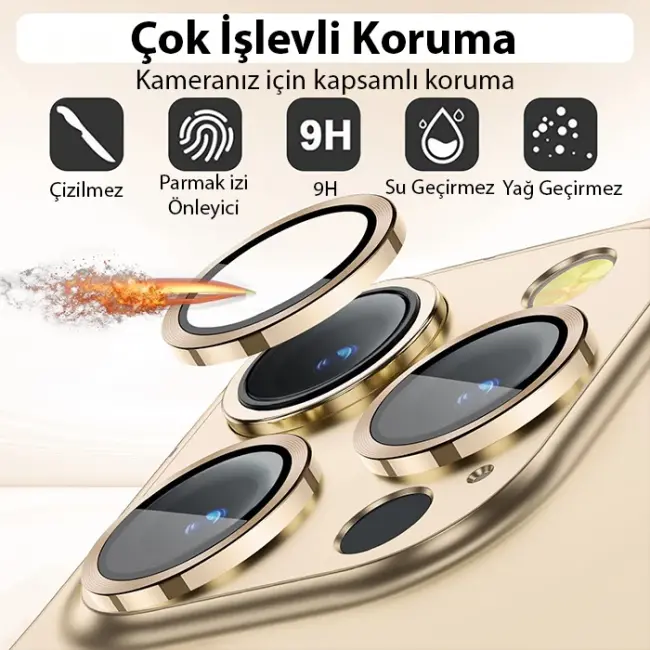 ALLY iPhone 14 Pro-14 Pro Max 3D Metal Çerçeveli Kamera Lens Koruyucu-(5775)